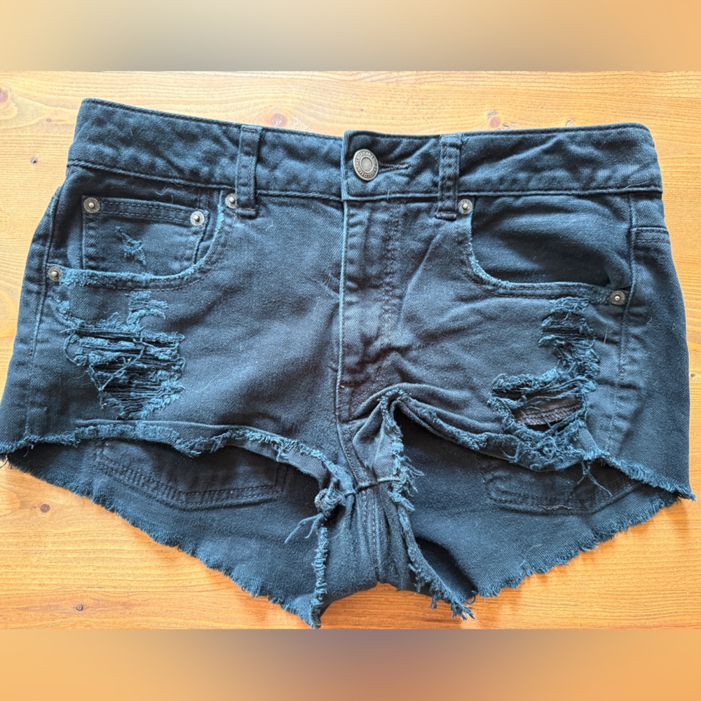 American Eagle Outfitters Black Jean Shorts Distressed